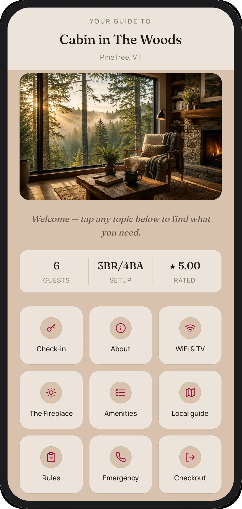 Welcome guide — Cabin in the Woods, Vermont