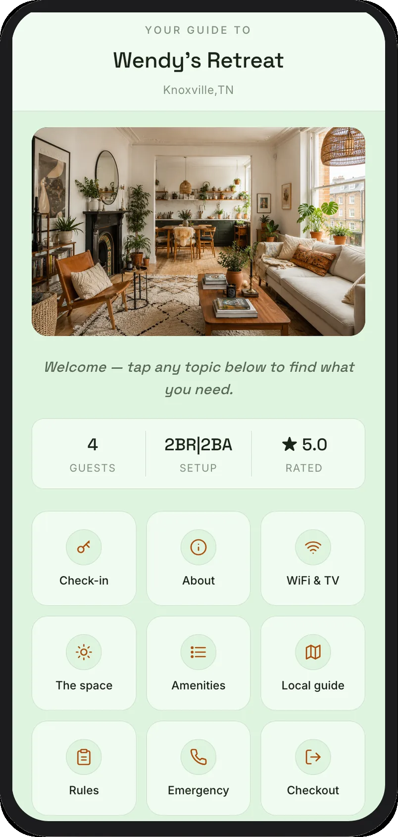 Welcome guide — Wendy's Retreat, Knoxville